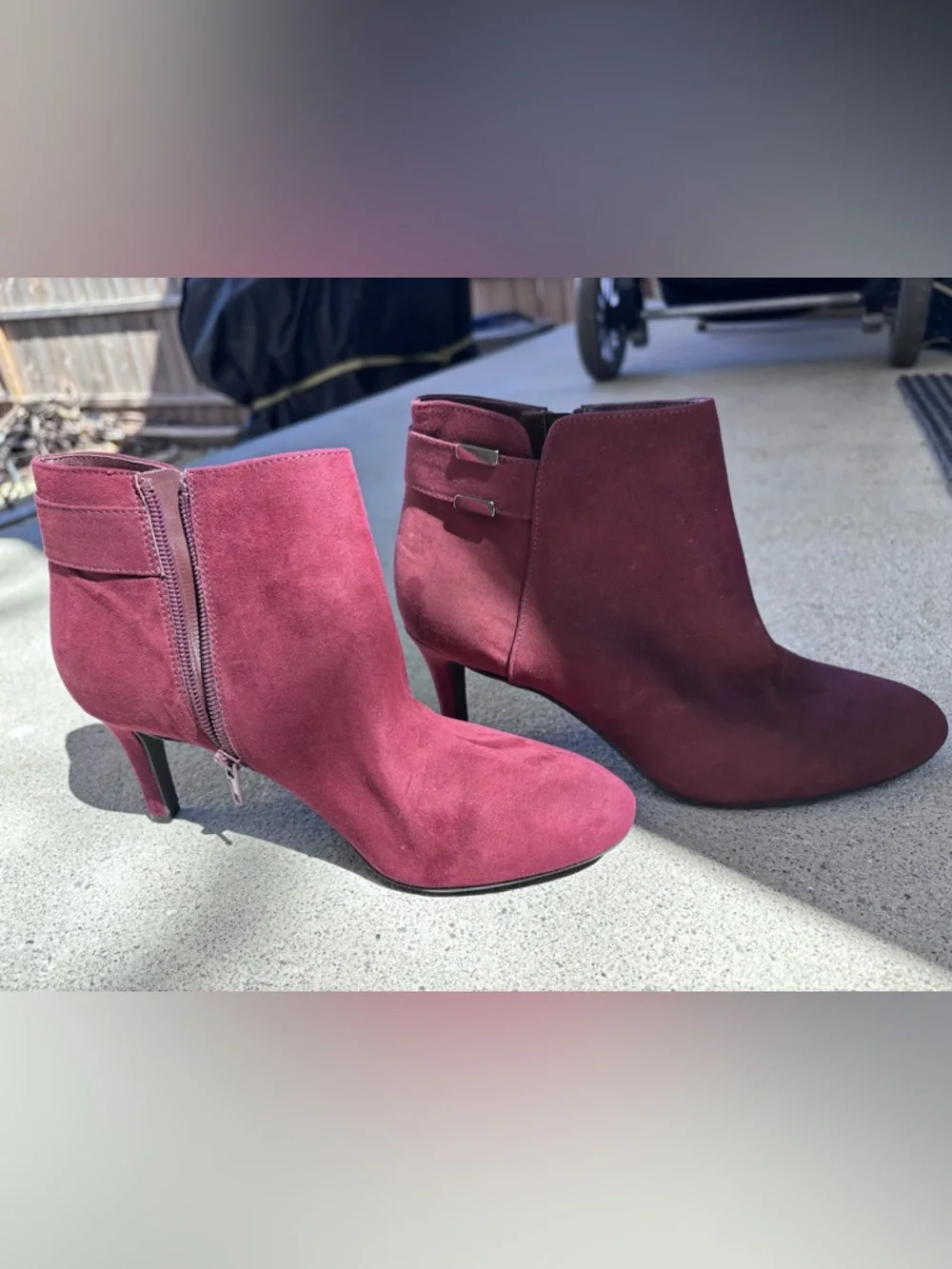 Alfani Women’s Burgundy Suede Ankle Boots - Stylish Kitten Heel size 7.5 - Picture 8 of 12